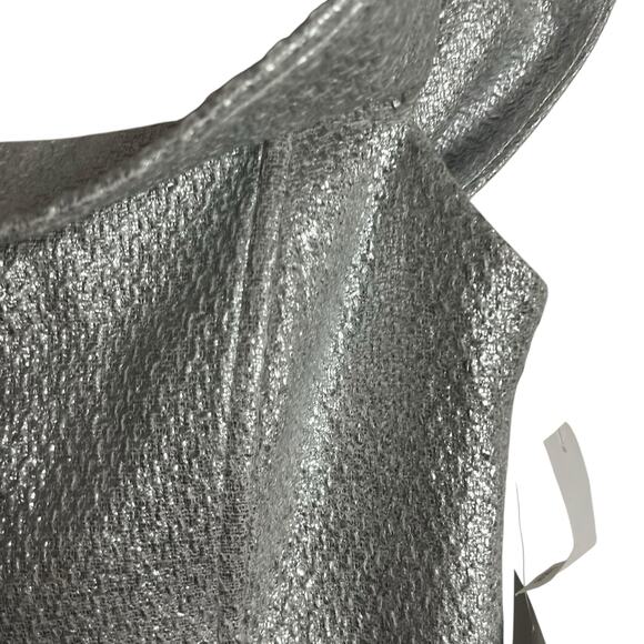 Mestiza New York Mona Silver Metallic Tweed Off the Shoulder Formal Gown 14 - Picture 8 of 12